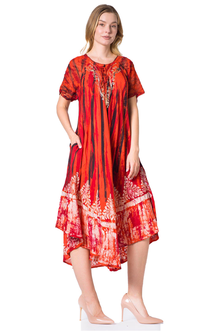 Sakkas Devora Women's Maxi NightGown Caftan Kaftan Dress Tie Dye Batik & Corset
