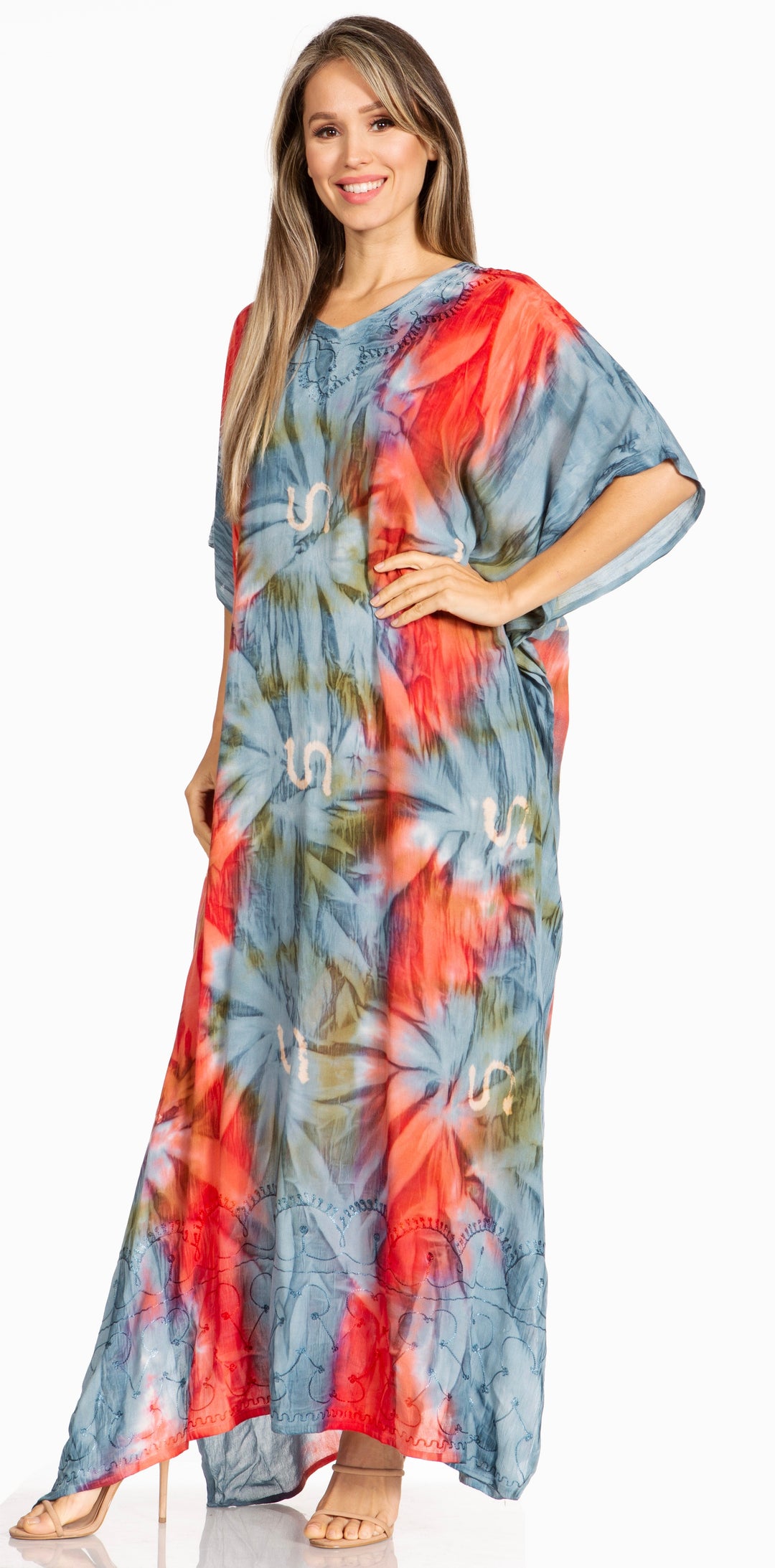 Sakkas Pilar Petite Women's Beach Maxi Caftan Dress in Short Sleeve Casual Style