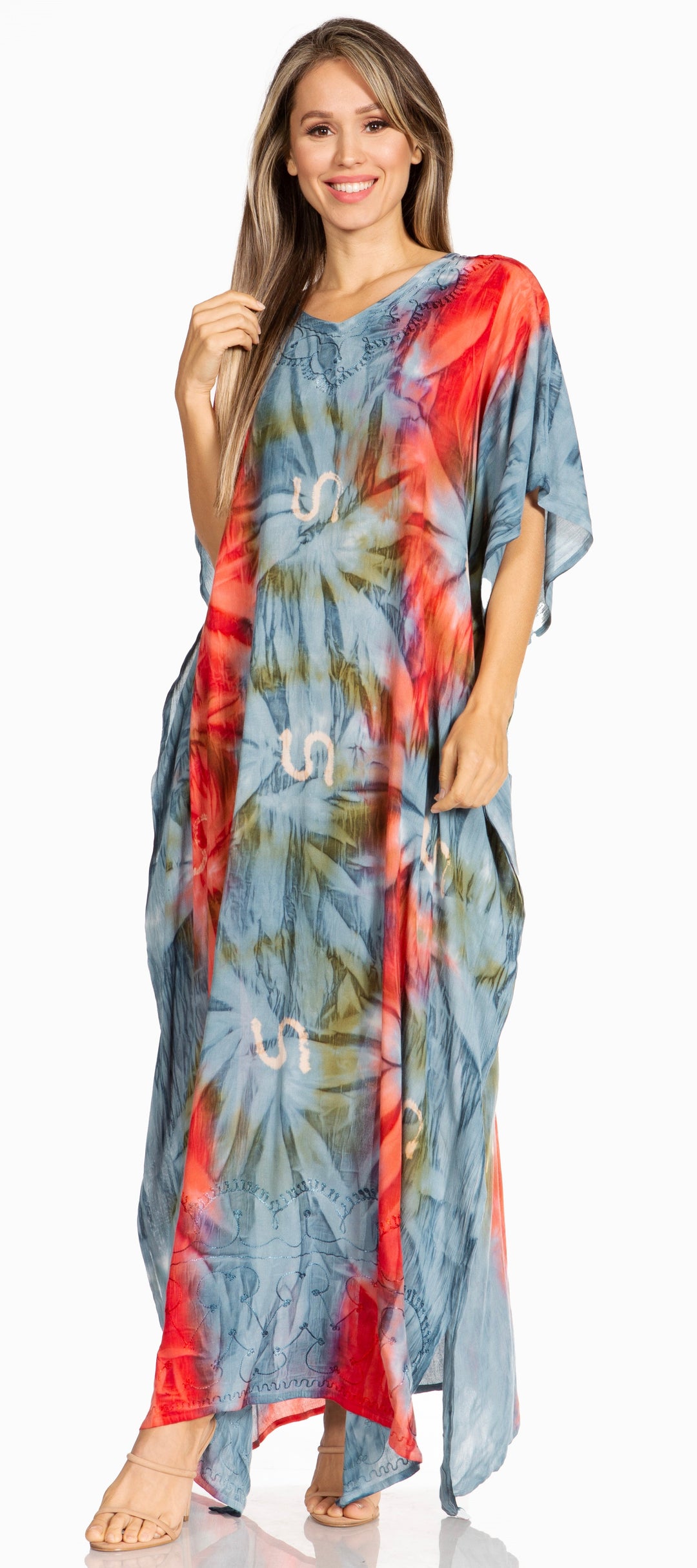 Sakkas Pilar Petite Women's Beach Maxi Caftan Dress in Short Sleeve Casual Style