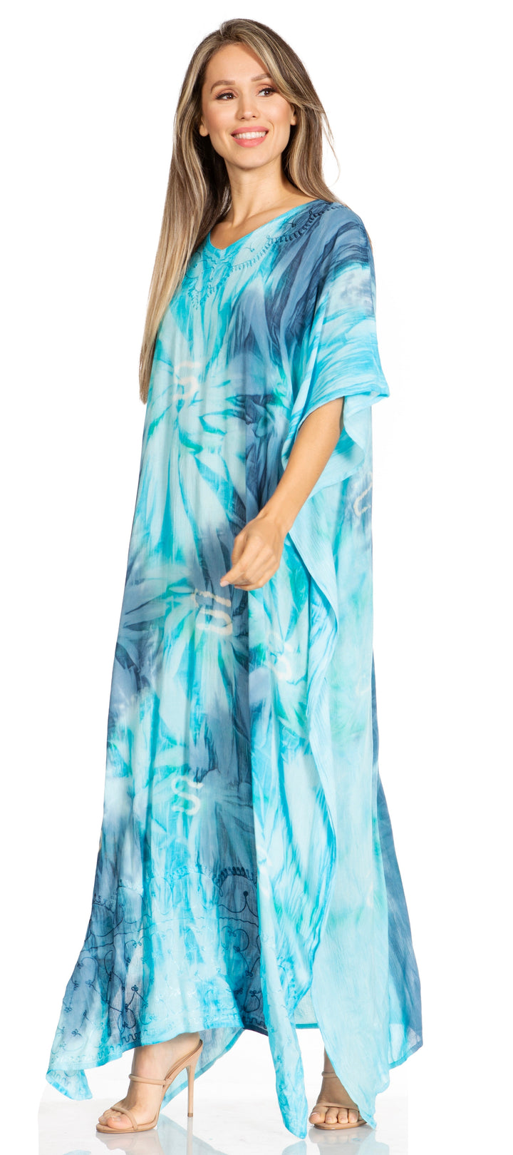 Sakkas Pilar Petite Women's Beach Maxi Caftan Dress in Short Sleeve Casual Style