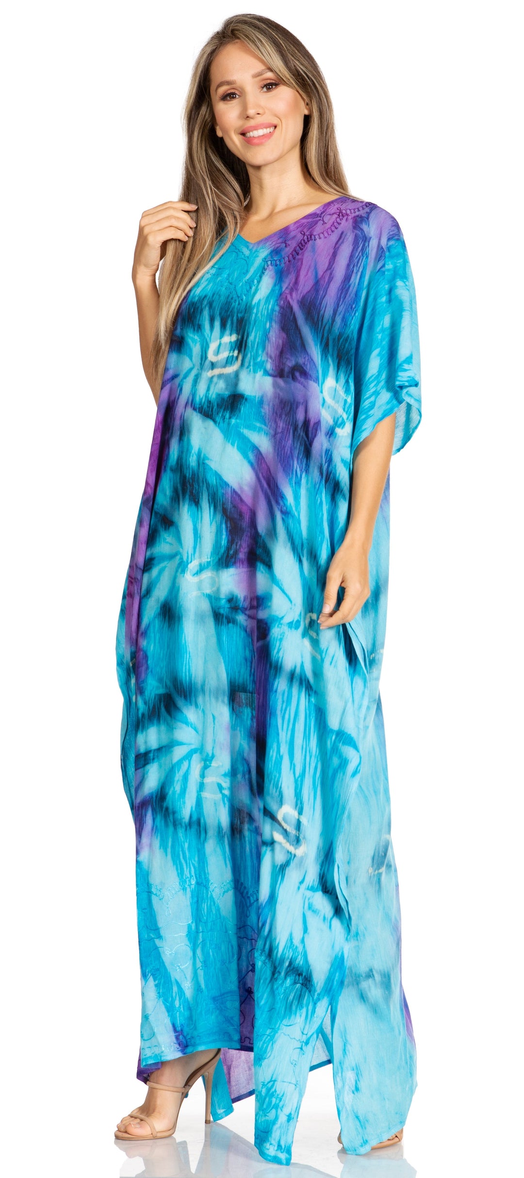 Sakkas Pilar Petite Women's Beach Maxi Caftan Dress in Short Sleeve Casual Style