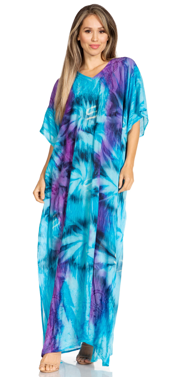 Sakkas Pilar Petite Women's Beach Maxi Caftan Dress in Short Sleeve Casual Style