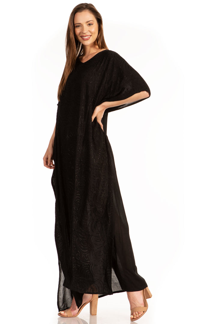 Sakkas Pilar Petite Women's Beach Maxi Caftan Dress in Short Sleeve Casual Style