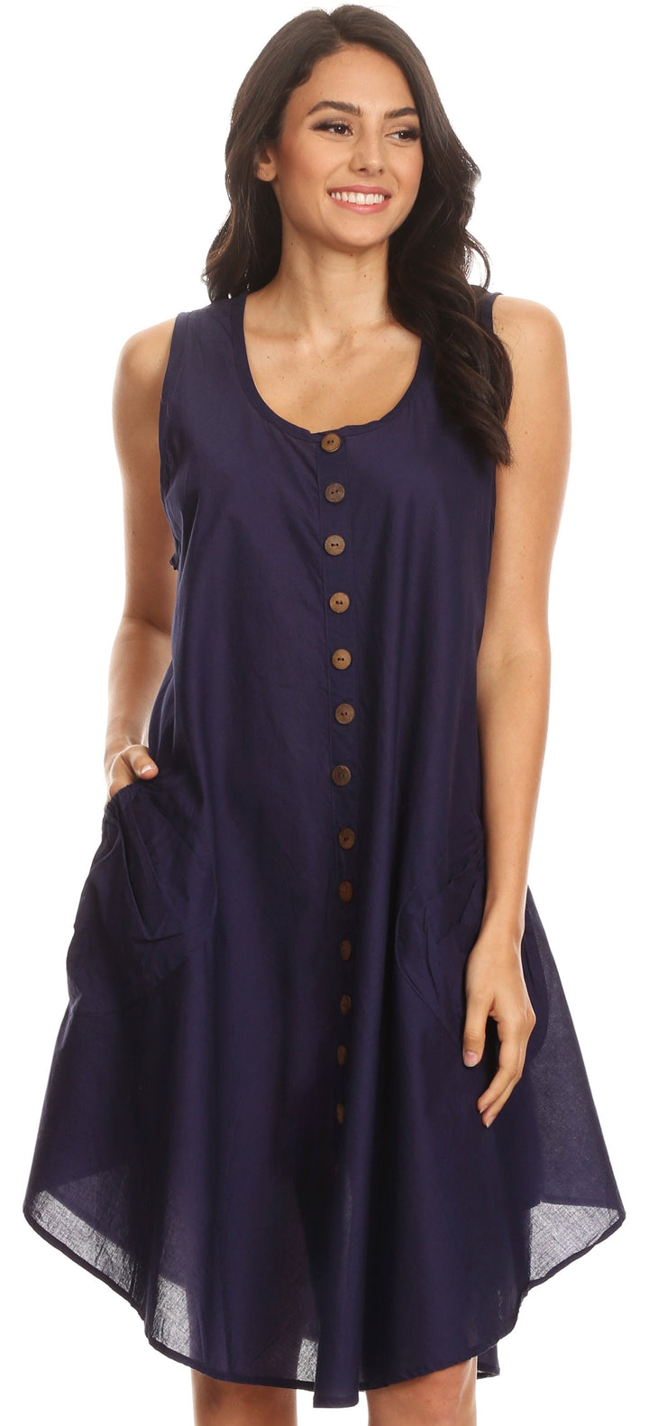 Sakkas Lina Mid Length Casual Summer Tent Swing Sleeveless Dress With Pockets