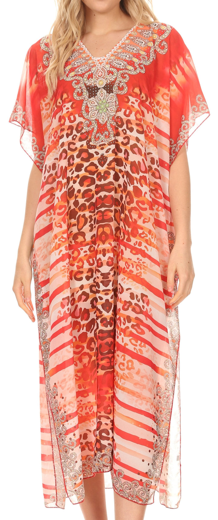 MKY Astryd Women's Flowy Maxi Long Caftan Dress Cover Up with Rhinestone