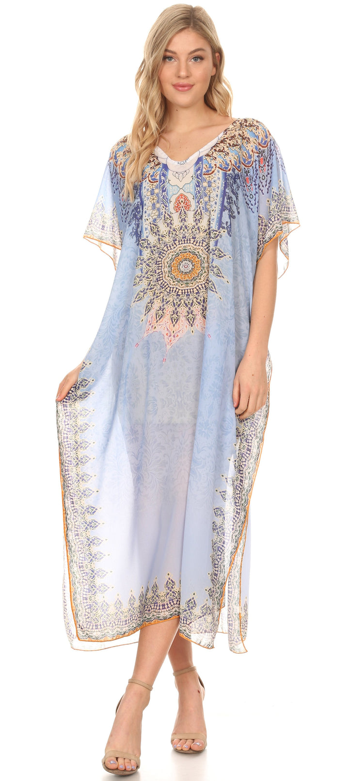 MKY Astryd Women's Flowy Maxi Long Caftan Dress Cover Up with Rhinestone