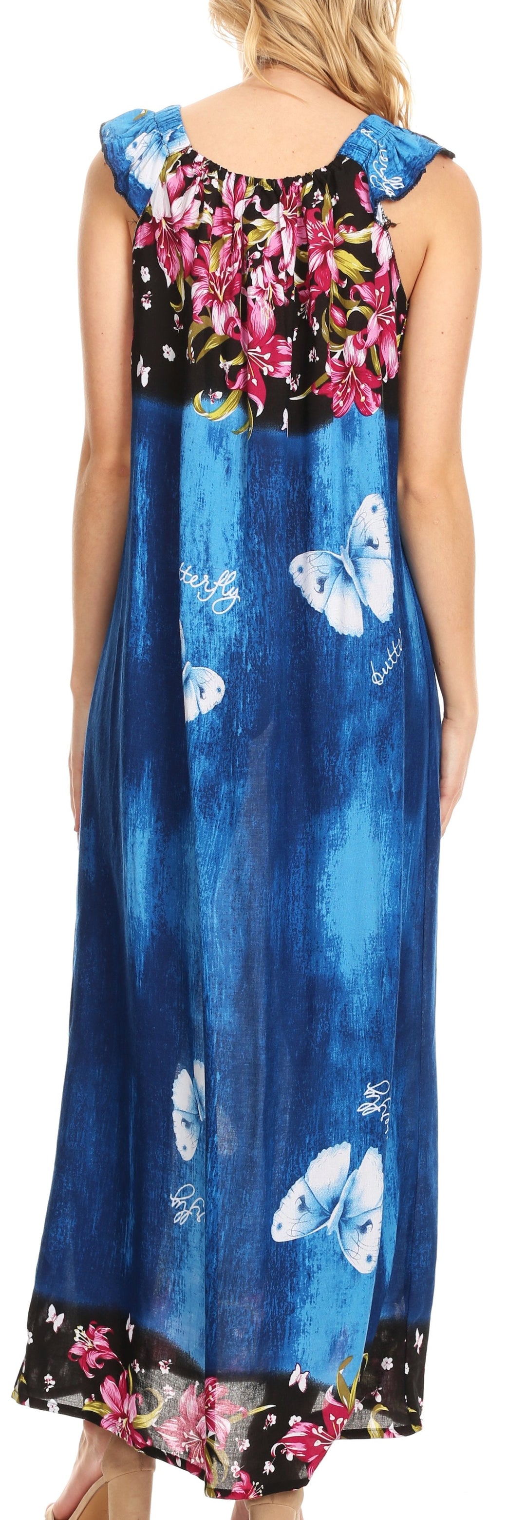 Sakkas Abby Womens Casual Long Tropical Off Shoulder Dress Elastic &amp; Floral Print