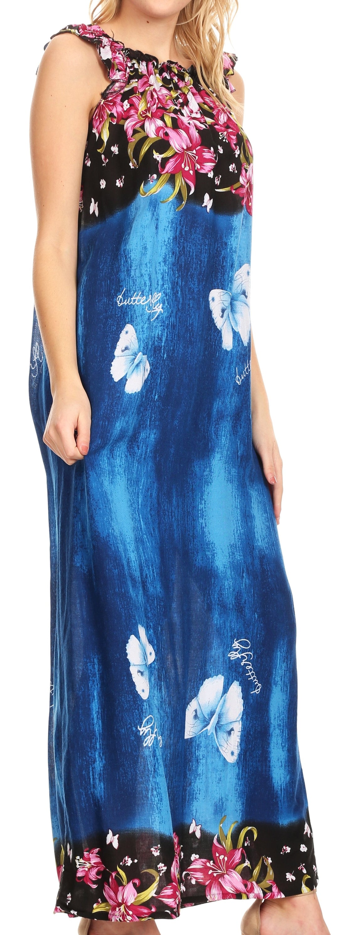Sakkas Abby Womens Casual Long Tropical Off Shoulder Dress Elastic &amp; Floral Print