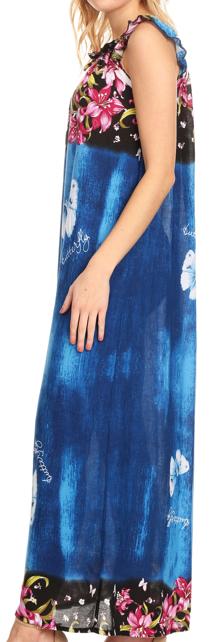 Sakkas Abby Womens Casual Long Tropical Off Shoulder Dress Elastic &amp; Floral Print