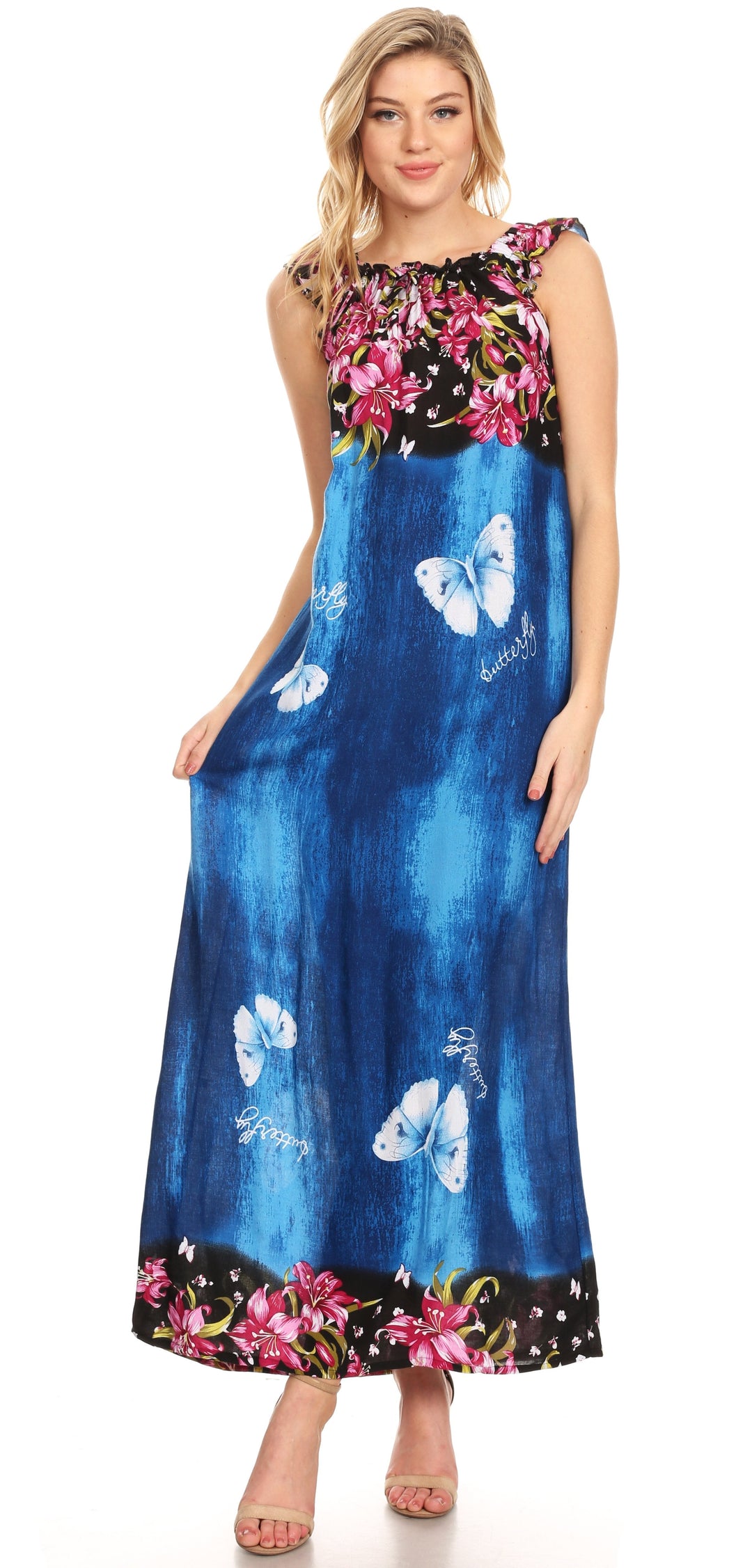 Sakkas Abby Womens Casual Long Tropical Off Shoulder Dress Elastic &amp; Floral Print
