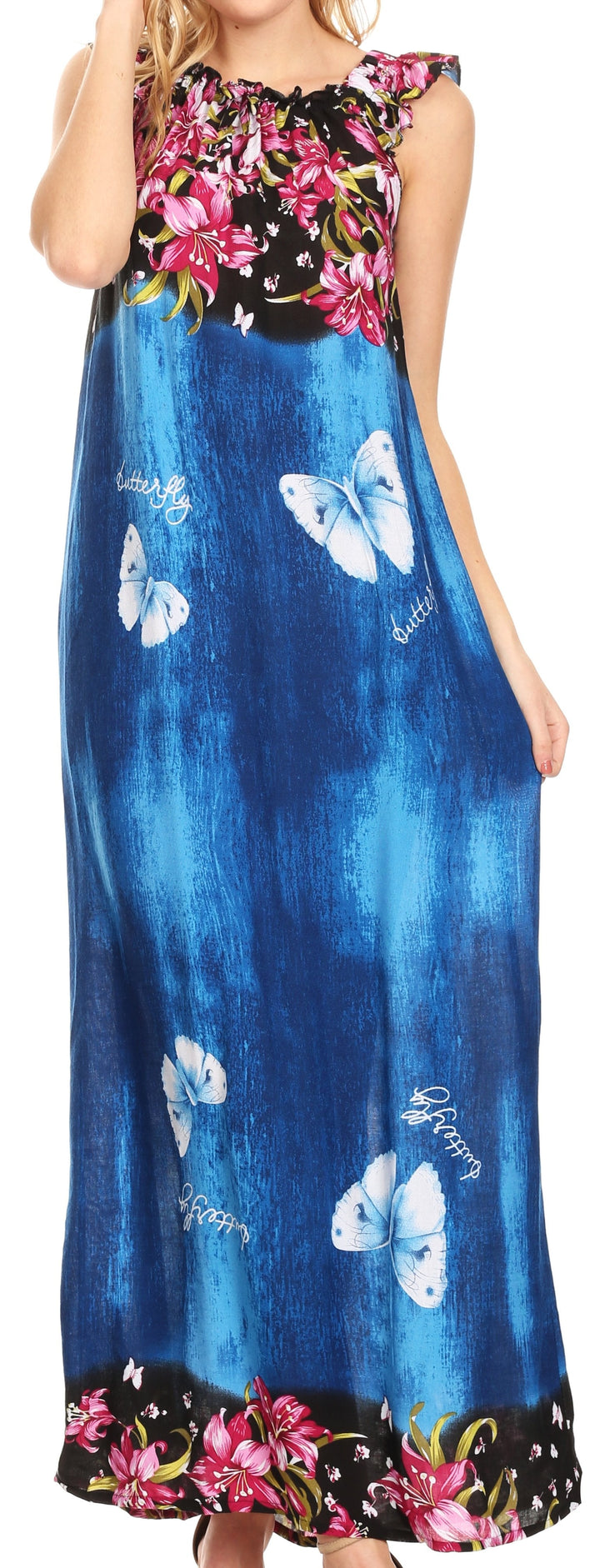 Sakkas Abby Womens Casual Long Tropical Off Shoulder Dress Elastic &amp; Floral Print