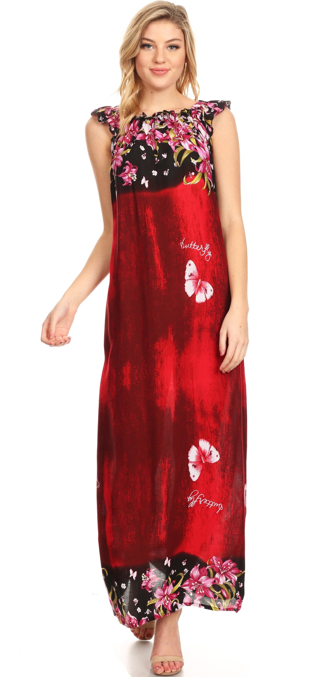 Sakkas Abby Womens Casual Long Tropical Off Shoulder Dress Elastic &amp; Floral Print