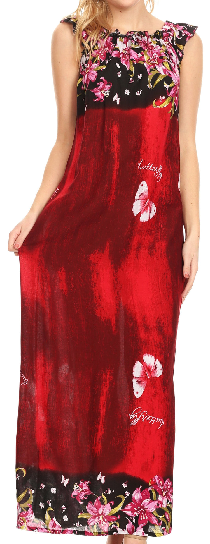 Sakkas Abby Womens Casual Long Tropical Off Shoulder Dress Elastic &amp; Floral Print