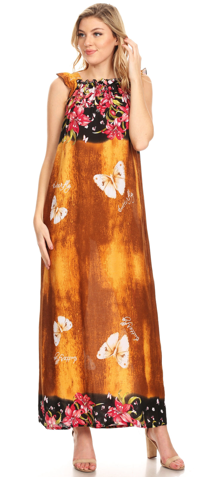 Sakkas Abby Womens Casual Long Tropical Off Shoulder Dress Elastic &amp; Floral Print
