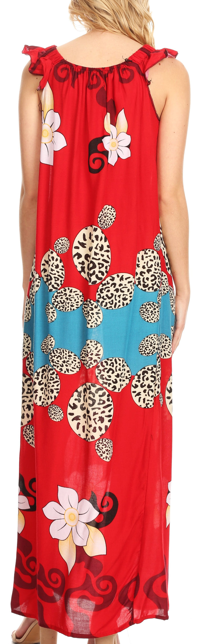 Sakkas Abby Womens Casual Long Tropical Off Shoulder Dress Elastic &amp; Floral Print