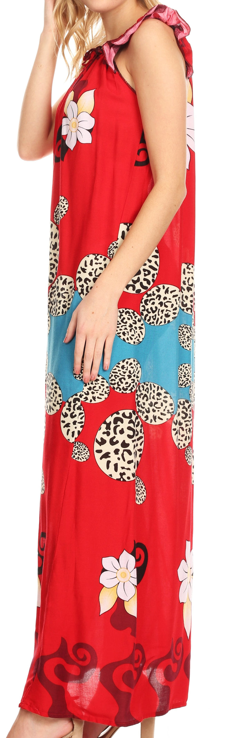Sakkas Abby Womens Casual Long Tropical Off Shoulder Dress Elastic &amp; Floral Print