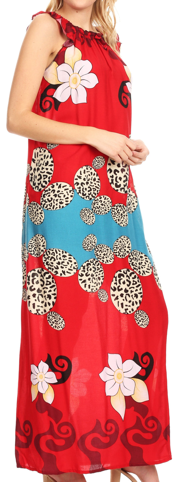 Sakkas Abby Womens Casual Long Tropical Off Shoulder Dress Elastic &amp; Floral Print