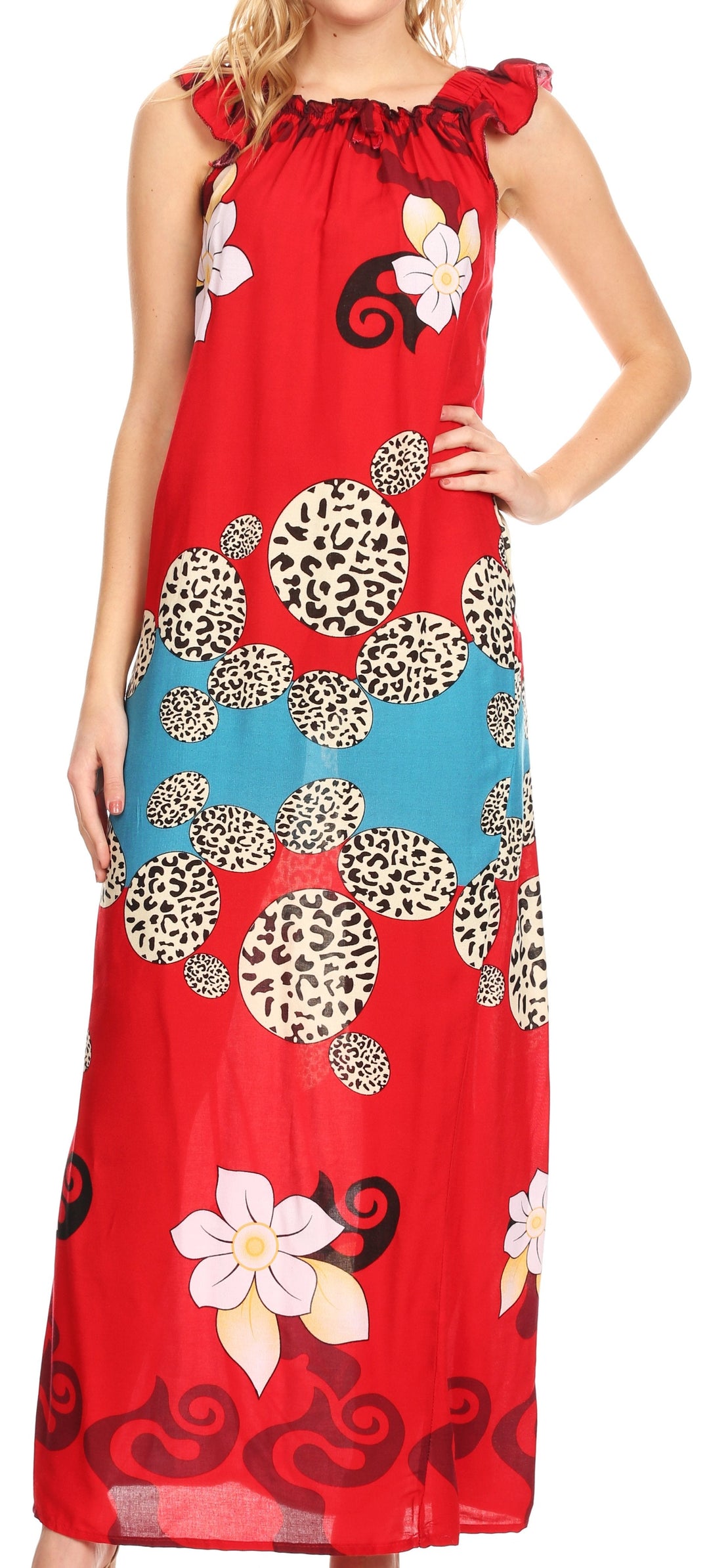 Sakkas Abby Womens Casual Long Tropical Off Shoulder Dress Elastic &amp; Floral Print