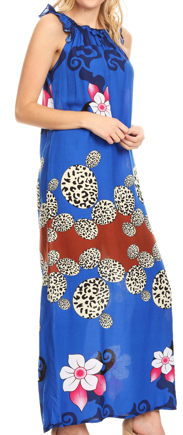 Sakkas Abby Womens Casual Long Tropical Off Shoulder Dress Elastic &amp; Floral Print