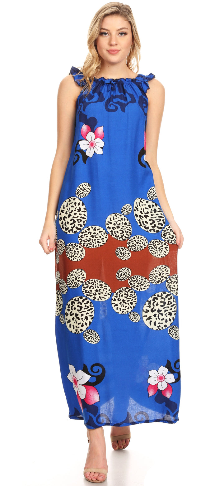 Sakkas Abby Womens Casual Long Tropical Off Shoulder Dress Elastic &amp; Floral Print