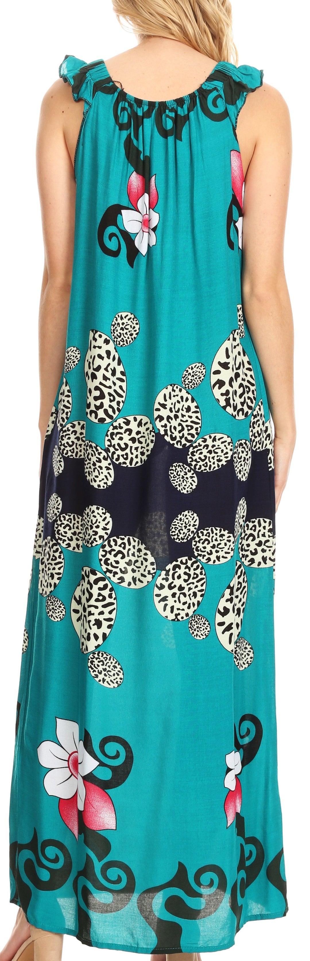 Sakkas Abby Womens Casual Long Tropical Off Shoulder Dress Elastic &amp; Floral Print