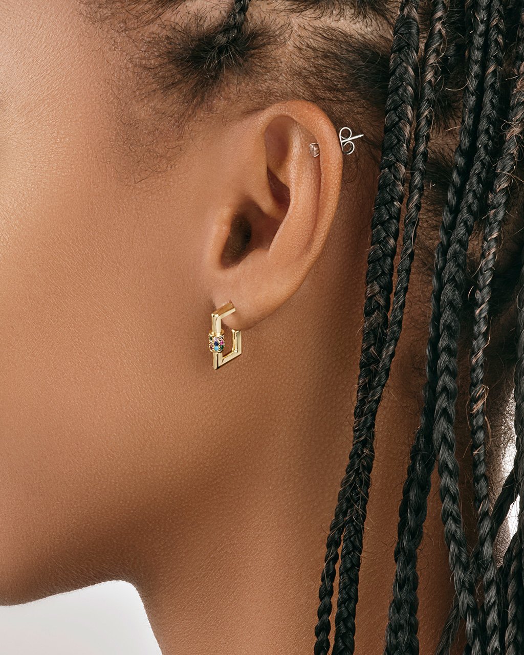 Square CZ Carabiner Clip Huggie Hoops