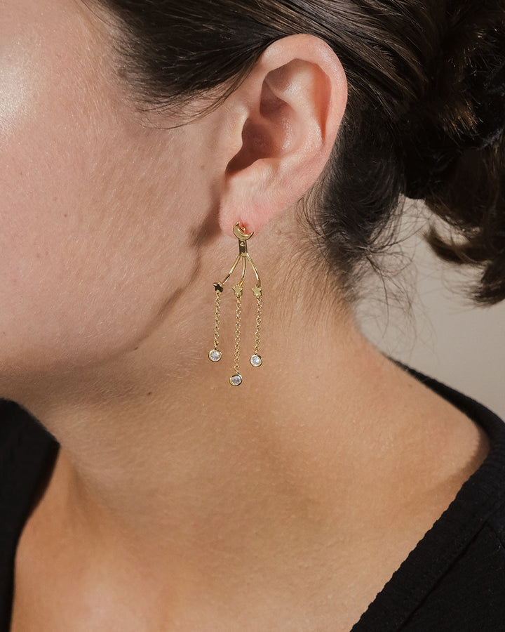 CZ Moon & Star Jacket Earrings