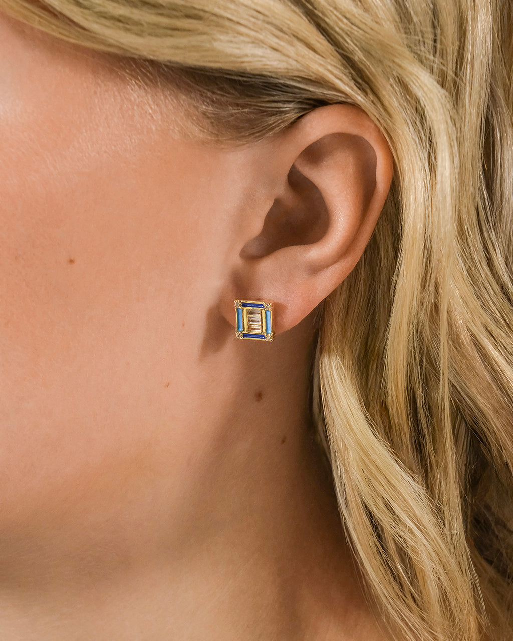 Luella CZ & Enamel Square Stud Earrings