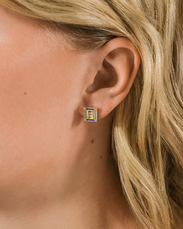 Luella CZ & Enamel Square Stud Earrings