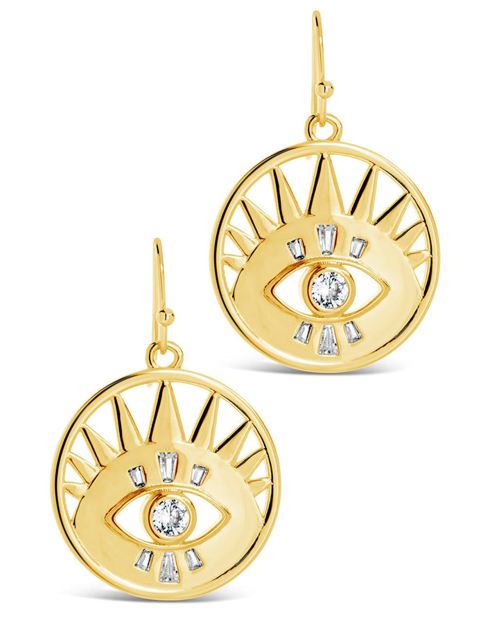 Mahana CZ Evil Eye Disk Drop Earrings