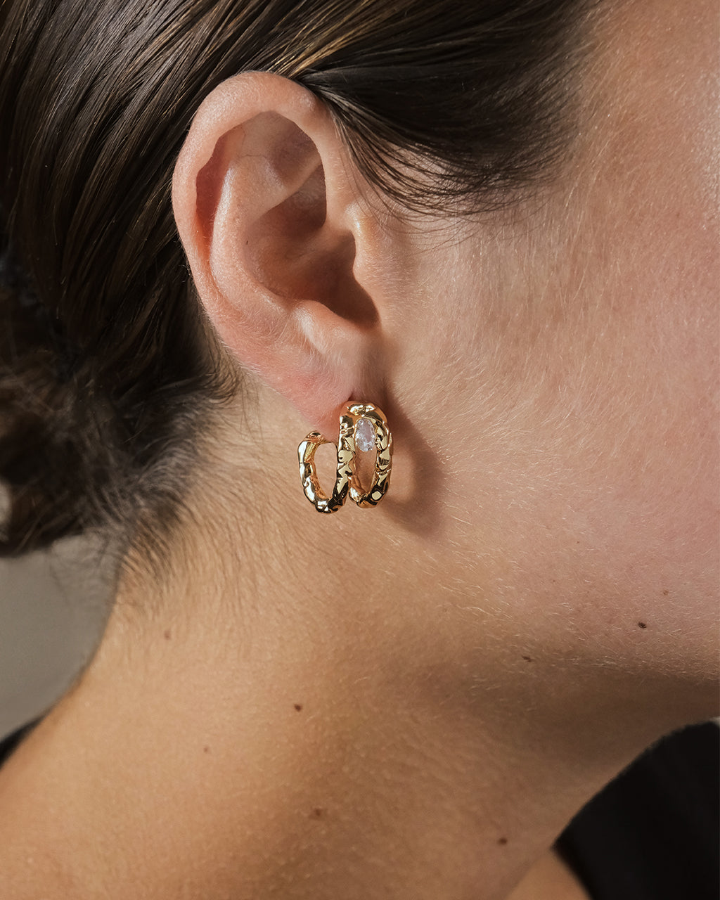 Mavis CZ Molten Metal Folded Hoop Earrings