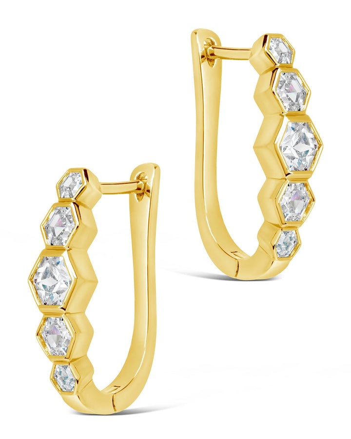 Gia Geometric CZ Latch Hoop Earrings