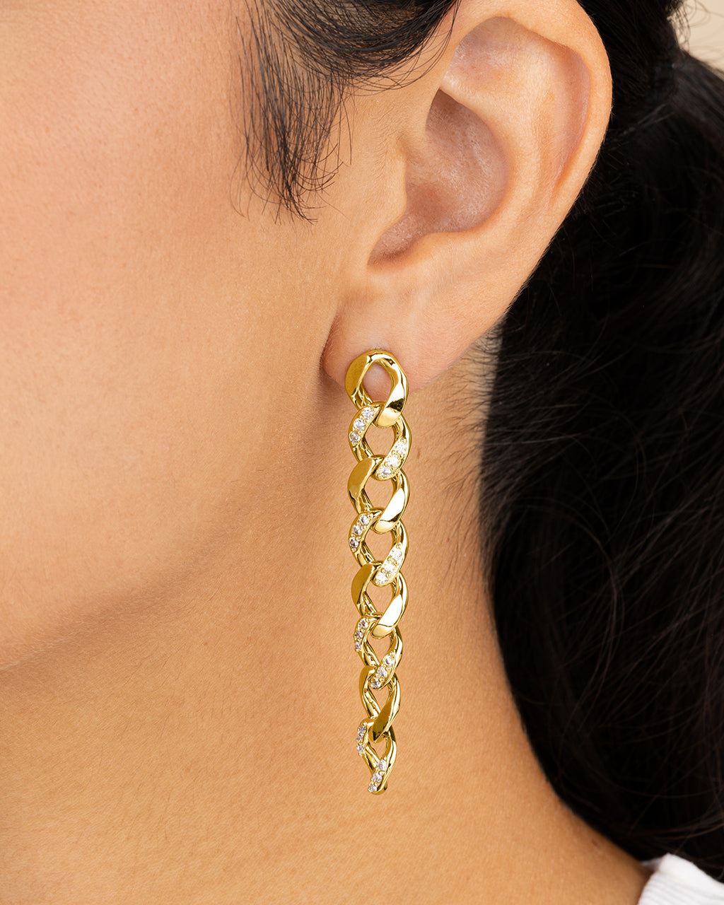 CZ Cuban Chain Link Drop Earrings