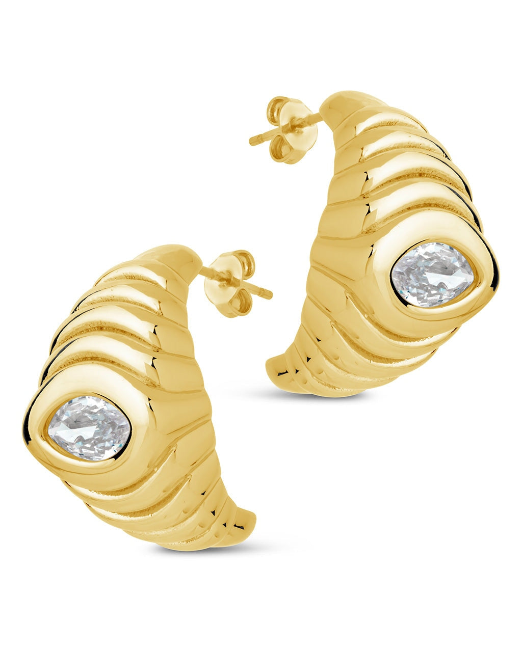 CZ Studded Croissant Hoop Earrings