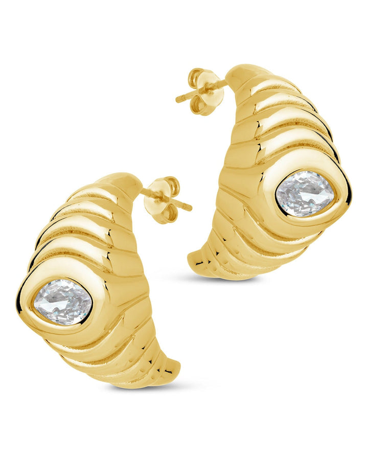 CZ Studded Croissant Hoop Earrings