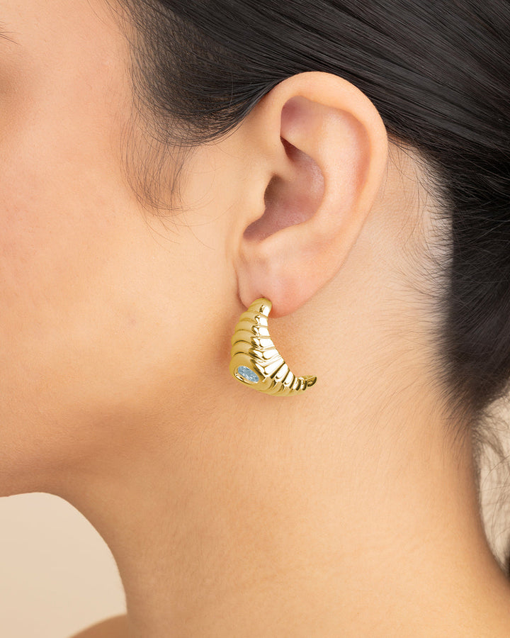 CZ Studded Croissant Hoop Earrings