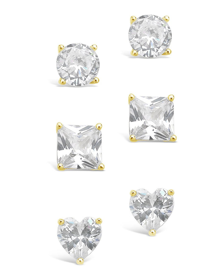 Sterling Silver Statement CZ Stud Set of 3