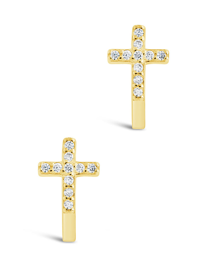 Sterling Silver CZ Cross Huggie Hoop Earrings