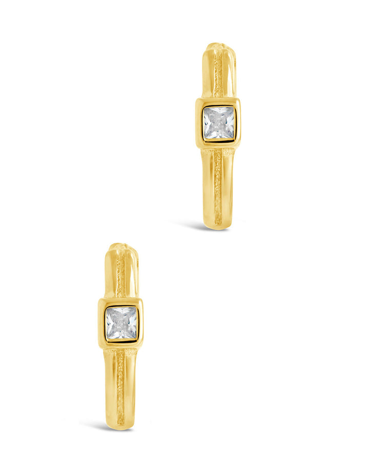 Sterling Silver Square Cut CZ Micro Hoop Earrings