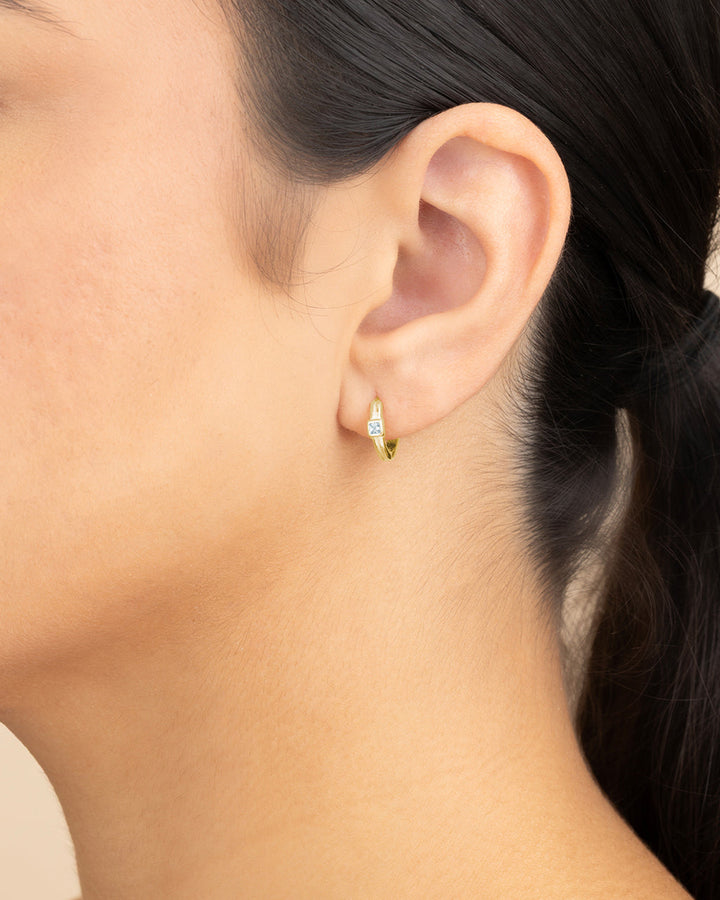 Sterling Silver Square Cut CZ Micro Hoop Earrings