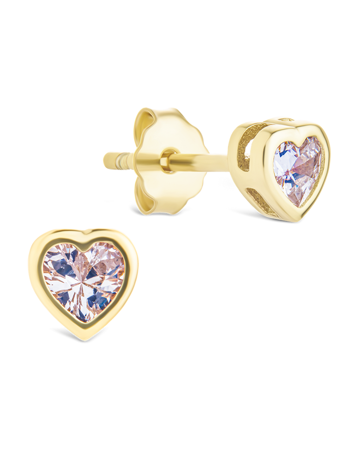 Sterling Silver Bezel Set CZ Heart Studs
