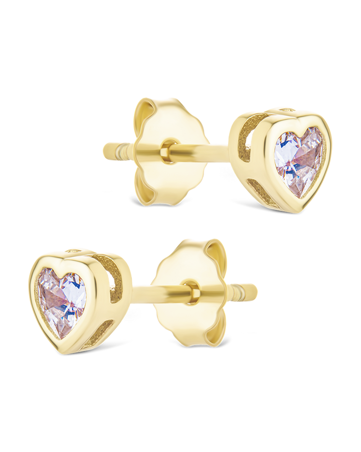 Sterling Silver Bezel Set CZ Heart Studs