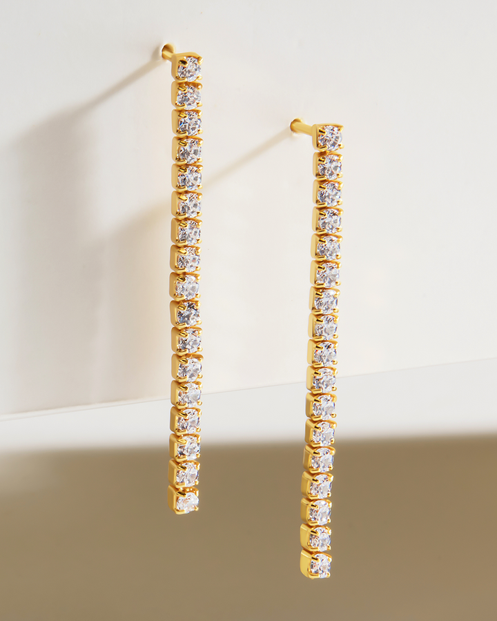 Sterling Silver CZ Linear Drop Earrings