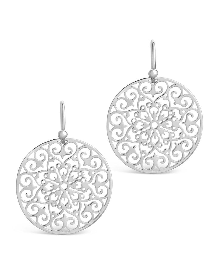 Sterling Silver Round Filigree Dangle Earrings