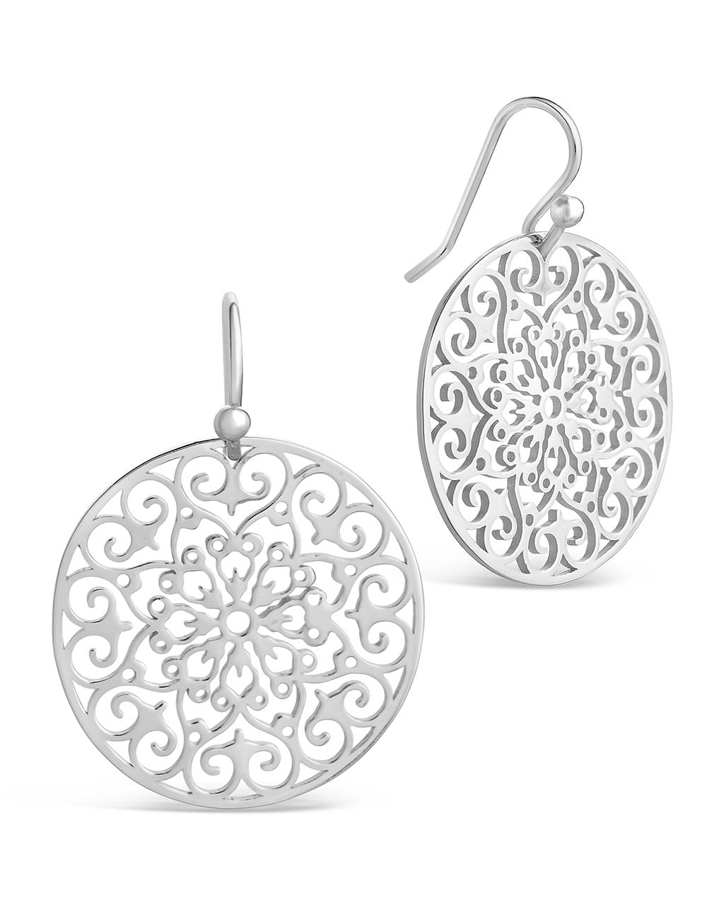 Sterling Silver Round Filigree Dangle Earrings