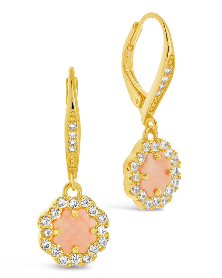 Bezel Frame Rose Petal Short Drop Earrings