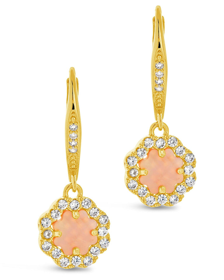 Bezel Frame Rose Petal Short Drop Earrings