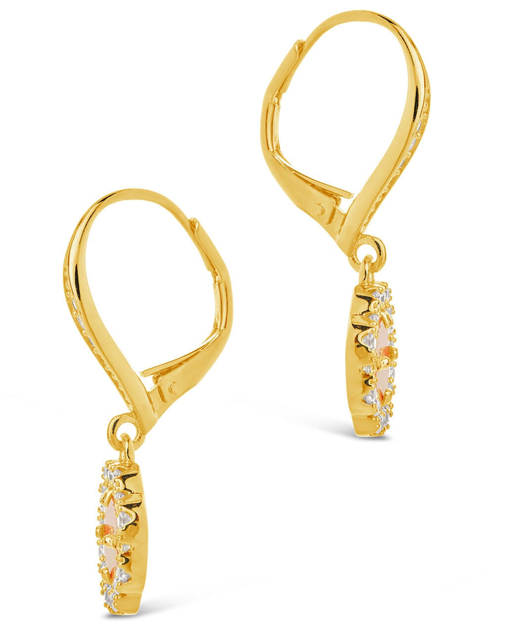 Bezel Frame Rose Petal Short Drop Earrings