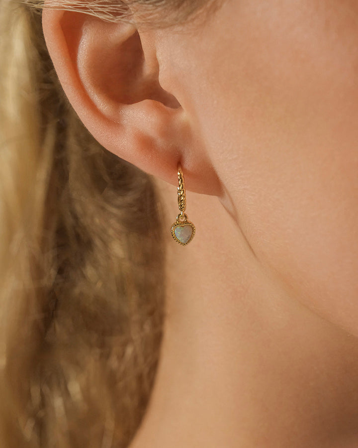 Meredith Braided Opal Heart Drop Hoop Earrings