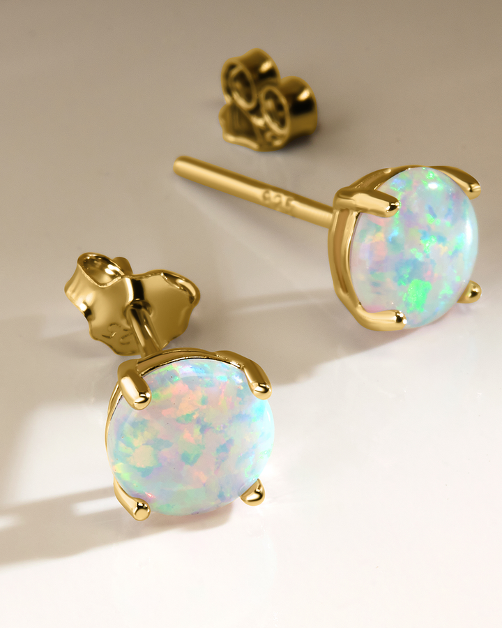 Sterling Silver 6mm Opal Earring Studs - In SIlver or 14K Gold Plated